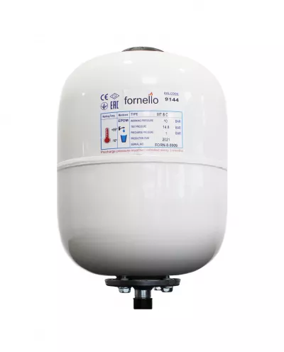 Vas expansiune sanitar Fornello 8 litri, vertical culoare alb, presiune maxima 10 bar, membrana EPDM