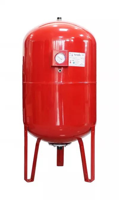 Vas expansiune termic Fornello 100 litri, vertical, cu picioare si manometru, culoare rosu, presiune maxima 10 bar, membrana EPDM