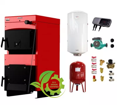 TERMOSEMINEE, SOBE SI CENTRALE PELETI - Pachet Centrala pe combustibil solid ​Sunsystem Burnit NWB MAX 55 kW, boiler termoelectric, vas expansiune, pompa circulare, controller pompa, fitinguri montaj - Fornello