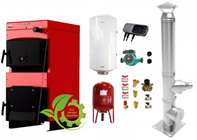 TERMOSEMINEE, SOBE SI CENTRALE PELETI - Pachet Centrala combustibil solid ​Sunsystem Burnit NWB MAX 55 kW, cos inox, boiler termoelectric, vas expansiune, pompa circulare, controller pompa, fitinguri montaj - Fornello