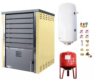 TERMOSEMINEE, SOBE SI CENTRALE PELETI - Pachet Centrala pe lemne FORNELLO SAUNA CREAM 30 kw echipata cu pompa de circulare, boiler termoelectric 100l, vas expansiune si kit montaj - Fornello