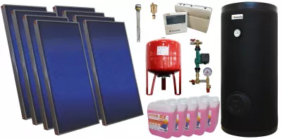 TERMOSEMINEE, SOBE SI CENTRALE PELETI - Pachet sistem solar presurizat, 8 panouri solare plane Sunsystem PÃƒ‚Å£ SL FP 2.0, Boiler cu 2 serpentine Fornello SOL 800 LT 2S, controller, vas expansiune, grup pompare, aerisitor 1/2, antigel - Fornello