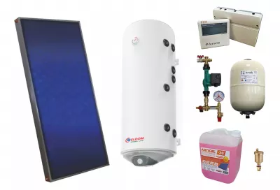 TERMOSEMINEE, SOBE SI CENTRALE PELETI - Pachet sistem solar presurizat, panou solar plan Sunsystem PÃƒ‚Å£ SL FP 2.0, Boiler cu 2 serpentine Eldom 120 l 2S, controller, vas expansiune, grup pompare, aerisitor 1/2, antigel - Fornello