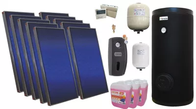 TERMOSEMINEE, SOBE SI CENTRALE PELETI - Pachet solar premium, presurizat, 10x panou plan Sunsystem PÃƒ‚Å£ SL FP 2.0, Boiler cu 2 serpentine Fornello SOL 1000 LT 2S, controller, vas expansiune solar, vas expansiune sanitar, grup pompare Fornello (pompa OHI), aerisitor 1/2, antigel - Fornello