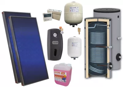 TERMOSEMINEE, SOBE SI CENTRALE PELETI - Pachet solar premium, presurizat, 2x panou plan Sunsystem PÃƒ‚Å£ SL FP 2.0, Boiler cu 2 serpentine Sunsystem SON 200 2S, controller, vas expansiune solar, vas expansiune sanitar, grup pompare Fornello (pompa OHI), aerisitor 1/2, antigel - Fornello