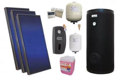 TERMOSEMINEE, SOBE SI CENTRALE PELETI - Pachet solar premium, presurizat, 3x panou plan Sunsystem PÃƒ‚Å£ SL FP 2.0, Boiler cu 2 serpentine Fornello SOL 300 LT 2S, controller, vas expansiune solar, vas expansiune sanitar, grup pompare Fornello (pompa OHI), aerisitor 1/2, antigel - Fornello