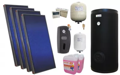 TERMOSEMINEE, SOBE SI CENTRALE PELETI - Pachet solar premium, presurizat, 4x panou plan Sunsystem PÃƒ‚Å£ SL FP 2.0, Boiler cu 2 serpentine Fornello SOL 300 LT 2S, controller, vas expansiune solar, vas expansiune sanitar, grup pompare Fornello (pompa OHI), aerisitor 1/2, antigel - Fornello