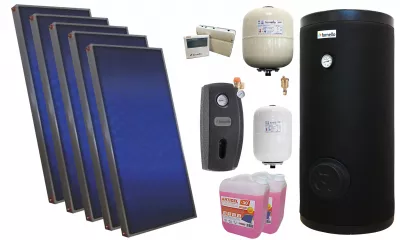 TERMOSEMINEE, SOBE SI CENTRALE PELETI - Pachet solar premium, presurizat, 5x panou plan Sunsystem PÃƒ‚Å£ SL FP 2.0, Boiler cu 2 serpentine Fornello SOL 500 LT 2S, controller, vas expansiune solar, vas expansiune sanitar, grup pompare Fornello (pompa OHI), aerisitor 1/2, antigel - Fornello