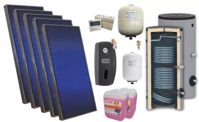 TERMOSEMINEE, SOBE SI CENTRALE PELETI - Pachet solar premium, presurizat, 5x panou plan Sunsystem PÃƒ‚Å£ SL FP 2.0, Boiler cu 2 serpentine Sunsystem SON 500 2S, controller, vas expansiune solar, vas expansiune sanitar, grup pompare Fornello (pompa OHI), aerisitor, antigel - Fornello