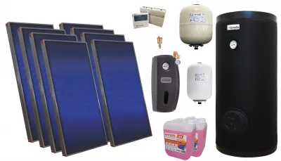 TERMOSEMINEE, SOBE SI CENTRALE PELETI - Pachet solar premium, presurizat, 8x panou plan Sunsystem PÃƒ‚Å£ SL FP 2.0, Boiler cu 2 serpentine Fornello SOL 800 LT 2S, controller, vas expansiune solar, vas expansiune sanitar, grup pompare Fornello (pompa OHI), aerisitor 1/2, antigel - Fornello