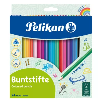 Creioane colorate triunghiulare, set 24 inclusiv 4 culori metalice