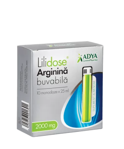 Arginină Buvabilă 2000mg Lilidose, lime, 10 monodoze x 25 ml, Adya Green Pharma 