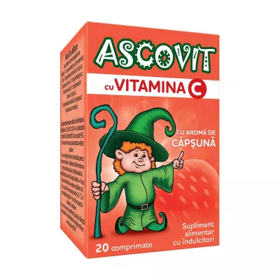 Ascovit cu Vitamina C aroma de capsuni, 20 comprimate, Perrigo