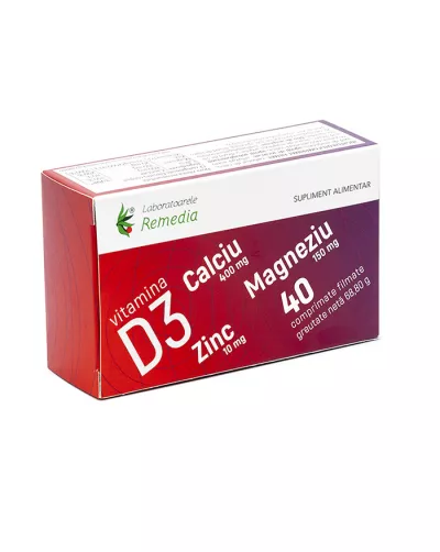 Ca + Mg + Zn + D3, 40 comprimate, Remedia