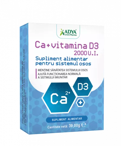 Calciu + Vitamina D3, 30 comprimate masticabile, Adya Green Pharma