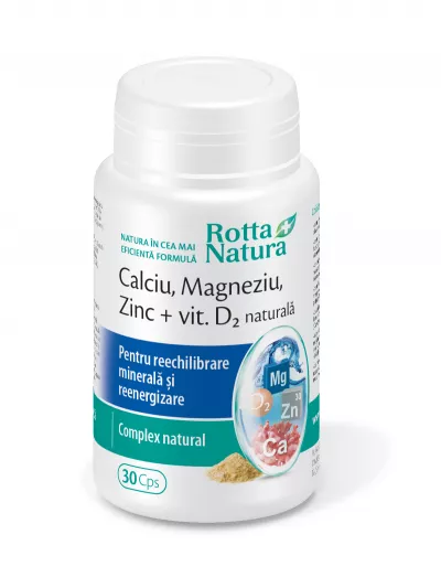 Ca-Mg-Zn + Vitamina D2 naturală, 30 capsule, Rotta Natura