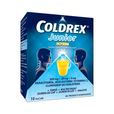 Coldrex junior hotrem, pulbere suspensie orală, 10 plicuri, Perrigo