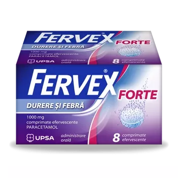 Fervex Durere și Febră Forte, 1000mg, 8 comprimate efervescente, Upsa
