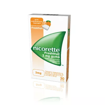 Nicorette® freshfruit 2 mg, Gumă Medicamentoasă Masticabilă