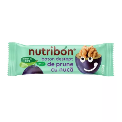 Nutribon baton vegan prune și nucă, 30gr
