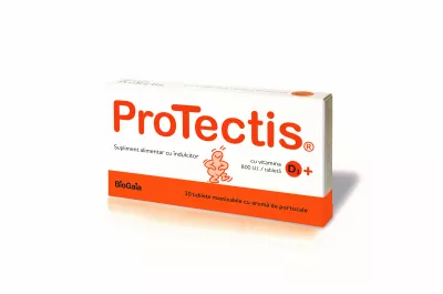 Protectis BioGaia cu Vitamina D3 800UI aroma de portocale, 10 tablete masticabile