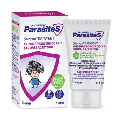Santaderm Parasites șampon tratament păduchi, 150 ml + pieptene, Viva Pharma