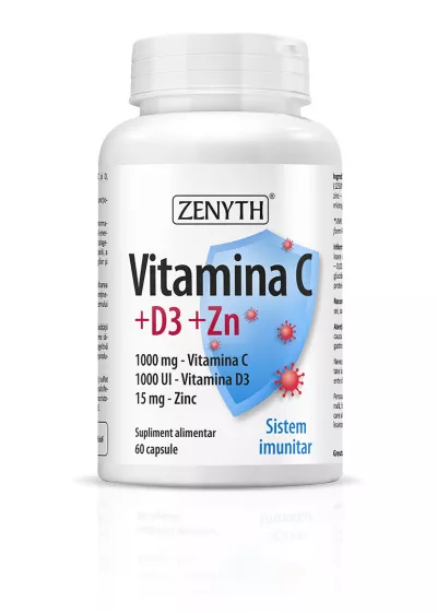 Vitamina C +D3 +Zn, 60 capsule