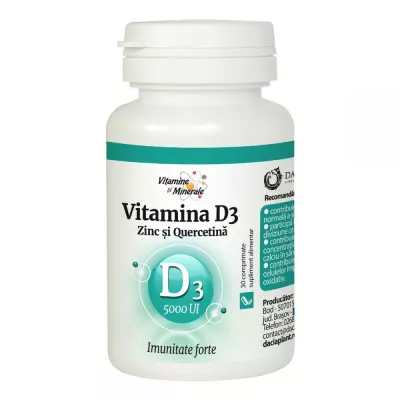 Vitamina D3 5000ui Zinc și Quercetină, 30 comprimatre, Dacia Plant