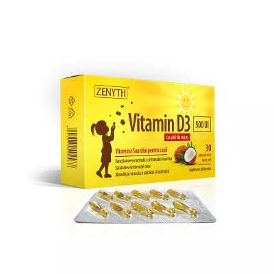 Vitamina D3 500UI cu ulei cocos, 30 capsule, Zenyth