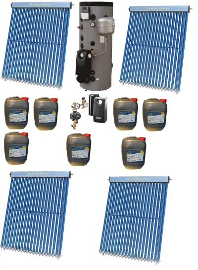 Pachet panou solar cu boiler bivalent 1000l pentru 20 persoane, 4 X 30 tuburi -  solutia confort