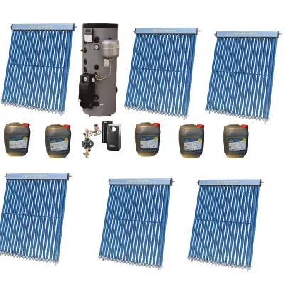 Pachet panou solar cu boiler bivalent 1500l pentru 30 persoane, 6 X 30 tuburi -  solutia confort