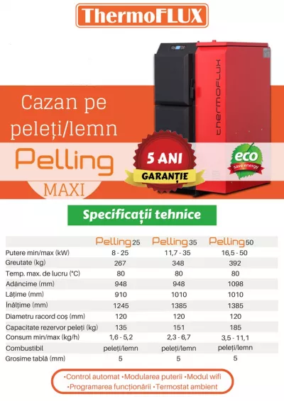 Cazan pe peleti sau lemn ThermoFLUX Pelling MAXI 25 - 25 kW