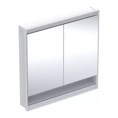 Dulap cu oglinda si iluminare Geberit One cu nisa si ComfortLight 90 x 90 cm, montaj incastrat alb - aluminiu eloxat
