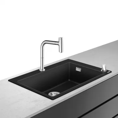 Set Hansgrohe Sink Combi 660, C51-F660-07, chiuveta SilicaTec 77x51 cm cu 1 cuva, graphite black si baterie cu doua elemente si dus extractibil