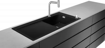 Set Hansgrohe Sink Combi C51-F450-08, chiuveta SilicaTec 105x51 cm, cuva dreapta graphite black si baterie cu doua elemente si dus extractibil