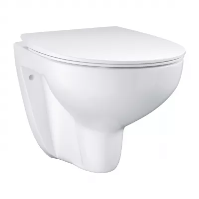 Set vas wc suspendat Grohe Bau Ceramic RimLess 53 x 37 cm si capac cu inchidere lenta, alb