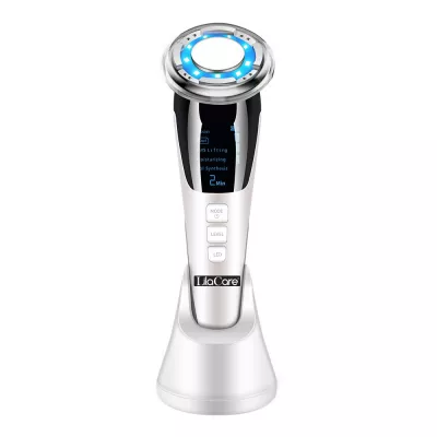 Aparat facial Lila Care, EMS masaj facial cald si rece, anti imbatranire, pentru intinerirea pielii, anti-rid, alb 103, vibratie sonica de 8000 rpm, alb-negru