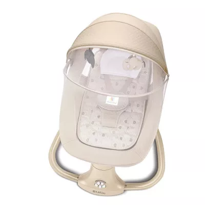 Leagan copii Karemi, Balansoar copii 3 in 1, electric, cu plasa tantari, perna detasabila, bara activitati, USB, bluetooth, telecomanda, yellow
