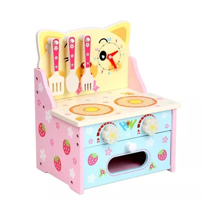 Bucatarie din lemn pentru copii, Karemi, cu aragaz, 57 x 39.5 x 56 cm