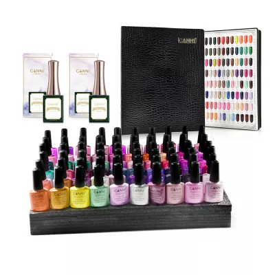 Kit oja semipermanenta Canni, 60 culori, k2 + peel off base coat + no-wipe topcoat + paletar