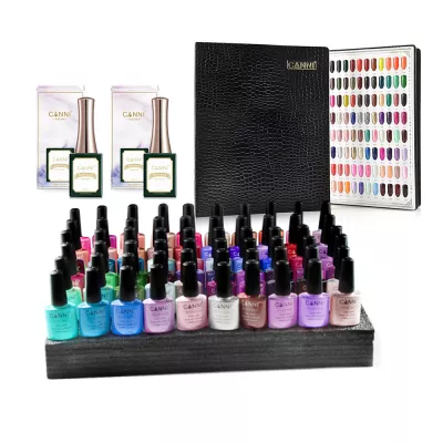 Kit oja semipermanenta Canni, 60 culori, k4 + peel off base coat + no-wipe topcoat + paletar
