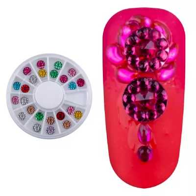 Carusel decoratiuni unghii, strasuri rotunde, multicolore