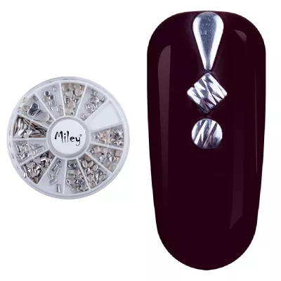 Carusel metalic unghii, figuri geometrice, silver