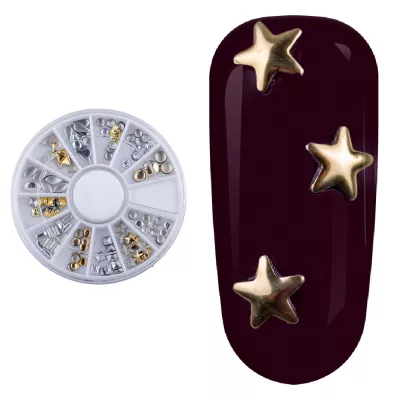 Carusel metalic unghii, figuri geometrice, silver si gold