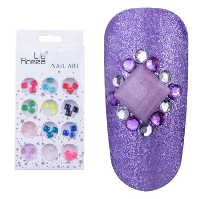 Decoratiuni pentru unghii, Lila Rossa, pietre patrate multicolore