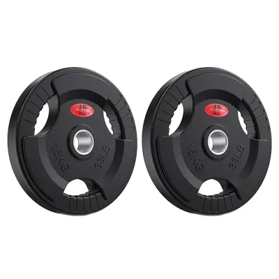 Set 2 discuri Karemi de 15 kg, pentru bara cu diametru 50 mm, din cauciuc, negru
