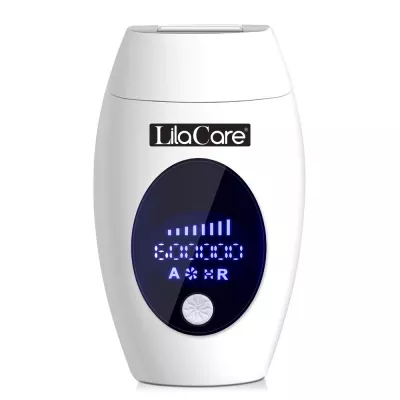 Epilator IPL Lila Care, epilare definitiva, 600.000 pulsatii, cu display LCD, 8 trepte de putere, Alb / Negru