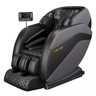 Fotoliu de masaj Royal Black, Lila Care, cu incalzire, functie bluetooth audio, display, zero gravity, piele ecologica, negru