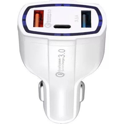 Incarcator auto cu incarcare rapida, QC 3.0, 2 porturi USB si tip C, 20W, alb