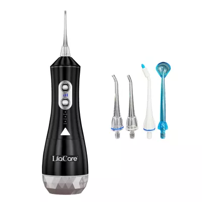 Irigator oral Lila Care, portabil, USB, jet de apa dentar, rezervor de apa impermeabil, 320 ml, rezistent la apa, 4 capete inlocuibile, Negru, 506